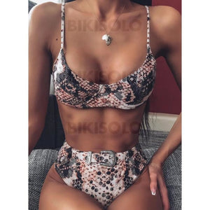 Taille Haute À Bretelles Sexy Bikinis Maillots De Bain Marron / S