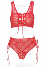 Charger l&#39;image dans la galerie, Taille Haute À Bretelles Sexy Bikinis Maillots De Bain Rouge / S