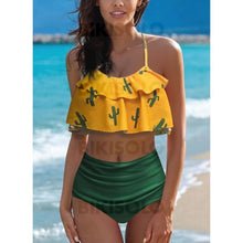 Charger l&#39;image dans la galerie, Taille Haute Chaîne Dos Nu À La Mode Bikinis Maillots De Bain Jaune / S