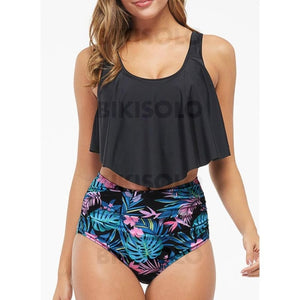 Taille Haute Feuilles Froufrous À Bretelles Grande Taille Accrocheur Exceptionnel Bikinis Maillots