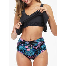 Charger l&#39;image dans la galerie, Taille Haute Feuilles Froufrous À Bretelles Grande Taille Accrocheur Exceptionnel Bikinis Maillots