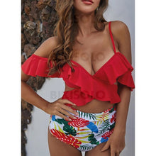 Charger l&#39;image dans la galerie, Taille Haute Feuilles Froufrous À Bretelles Sexy Bohème Bikinis Maillots De Bain