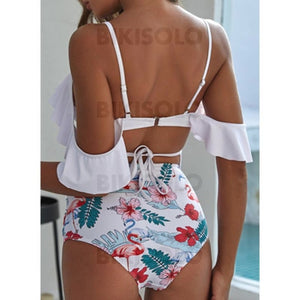 Taille Haute Feuilles Froufrous À Bretelles Sexy Bohème Bikinis Maillots De Bain