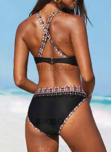 Taille Haute Imprimé Dos Nu Sexy Boho Bikinis Maillots De Bain
