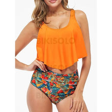 Charger l&#39;image dans la galerie, Taille Haute Imprimé Froufrous À Bretelles Bohème Attrayant Grande Taille Bikinis Maillots De