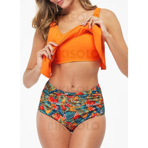 Taille Haute Imprimé Froufrous À Bretelles Bohème Attrayant Grande Taille Bikinis Maillots De