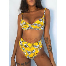 Charger l&#39;image dans la galerie, Taille Haute Imprimé Jambe Haute À Bretelles Sexy Bikinis Maillots De Bain