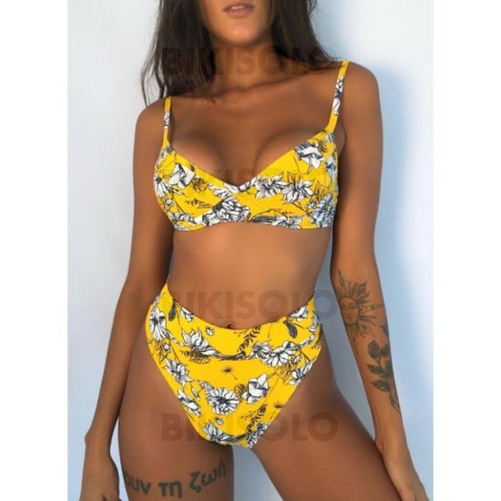 Taille Haute Imprimé Jambe Haute À Bretelles Sexy Bikinis Maillots De Bain