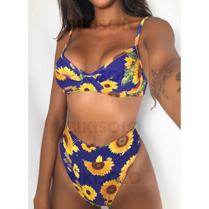 Taille Haute Imprimé Jambe Haute À Bretelles Sexy Bikinis Maillots De Bain