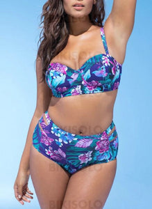 Taille Haute Imprimé Tropical Sangle V-Neck À La Mode Jolis Sexy Bikini Maillots De Bain Bikinis