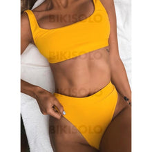 Charger l&#39;image dans la galerie, Taille Haute Jambe Haute À Bretelles Sexy Bikinis Maillots De Bain Jaune / S