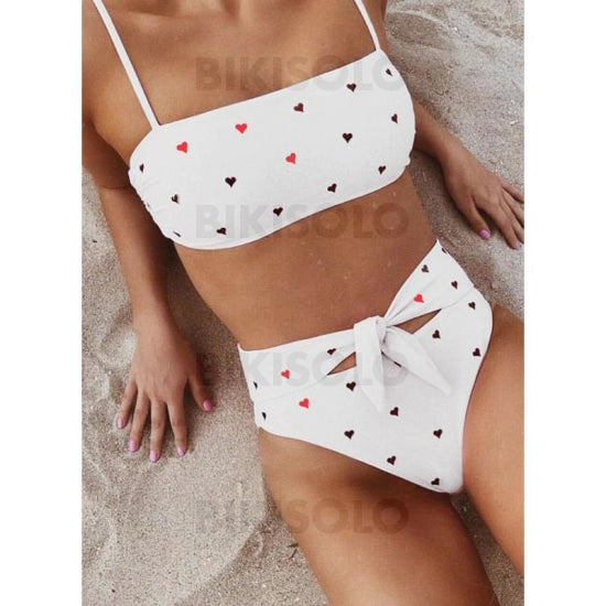 Taille Haute Noué À Bretelles Sexy Mignon Exceptionnel Bikinis Maillots De Bain Blanc / S