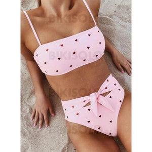 Taille Haute Noué À Bretelles Sexy Mignon Exceptionnel Bikinis Maillots De Bain Rosado / S