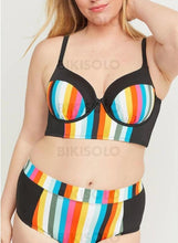 Charger l&#39;image dans la galerie, Taille Haute Striped À Bretelles Grande Taille Bikinis Maillots De Bain