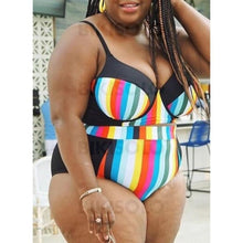 Charger l&#39;image dans la galerie, Taille Haute Striped À Bretelles Grande Taille Bikinis Maillots De Bain
