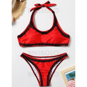 Triangle À Bretelles Sexy Bikinis Maillots De Bain Rouge / S