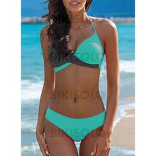 Charger l&#39;image dans la galerie, Triangle Dos Nu Col V Sexy Bikinis Maillots De Bain Bleu / S