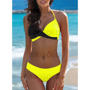 Triangle Dos Nu Col V Sexy Bikinis Maillots De Bain Jaune / S